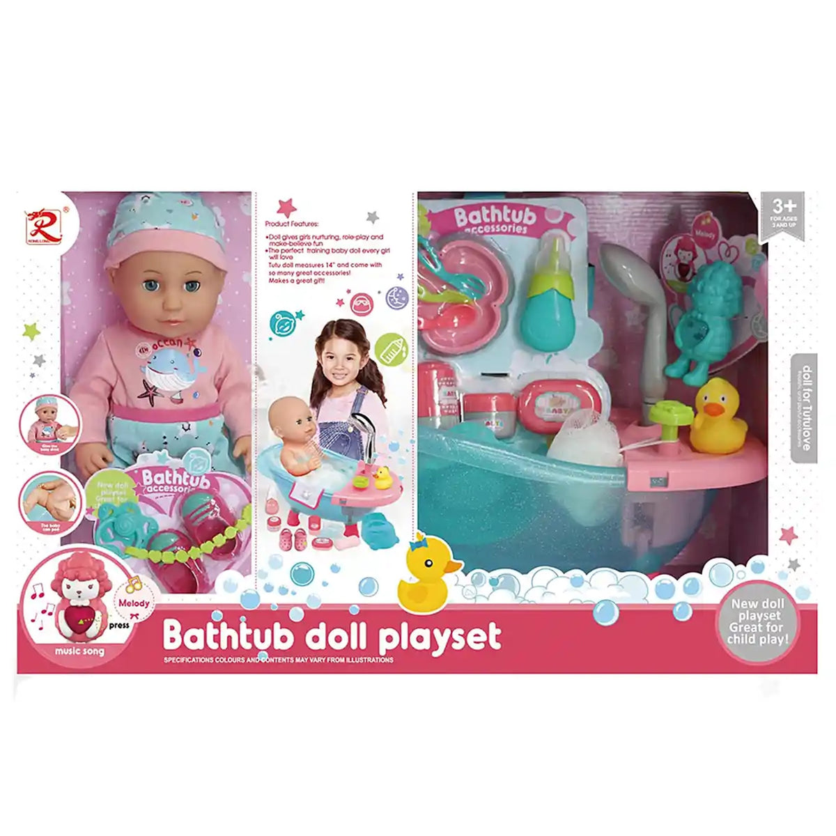 Tutu Baby Bathtub doll playset w/14 inch doll blue - Kiddy Zone