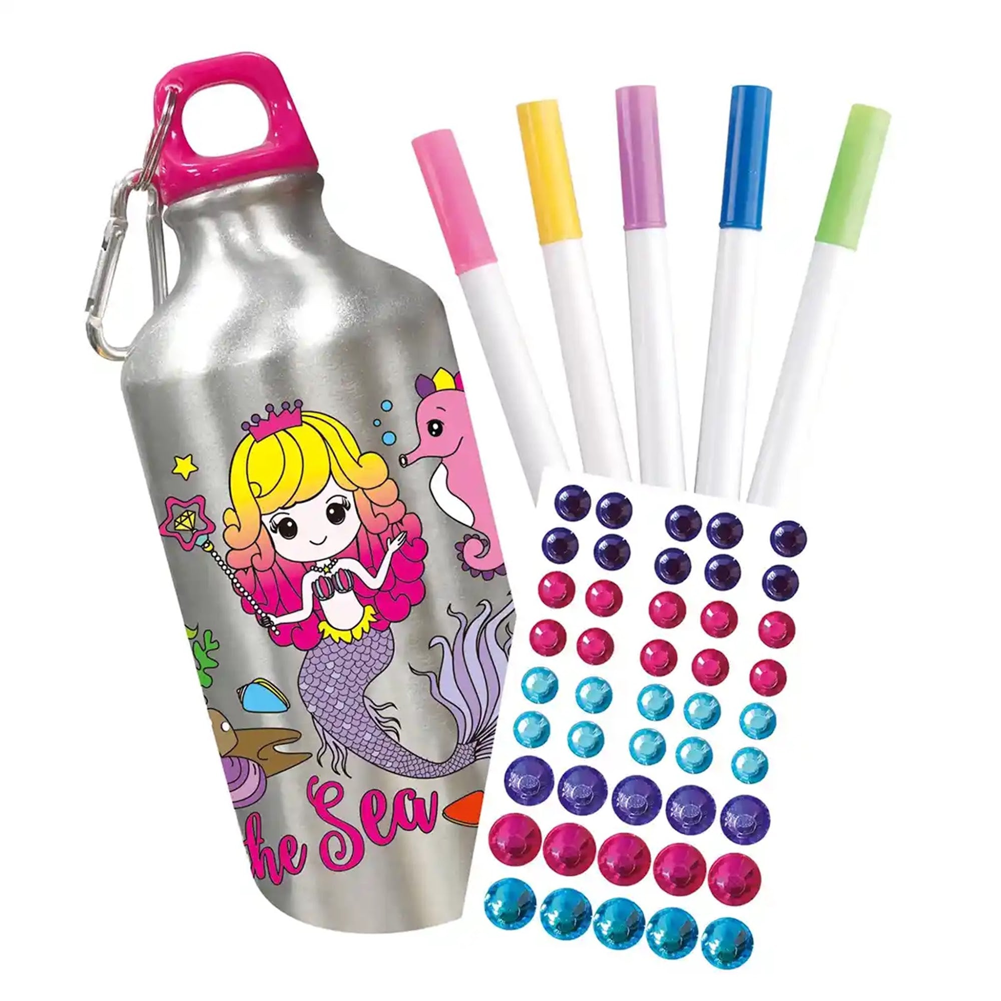 DIY MERMAID GRAFFITI WATER BOTTLE (500ML 5-COLOR WATERCOLOR PEN) 6YRS+ - Kiddy Zone