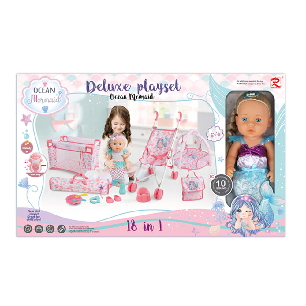 Tutu 18 in 1 Baby Doll Ocean Mermaid Playset (Hair Clip) - Kiddy Zone