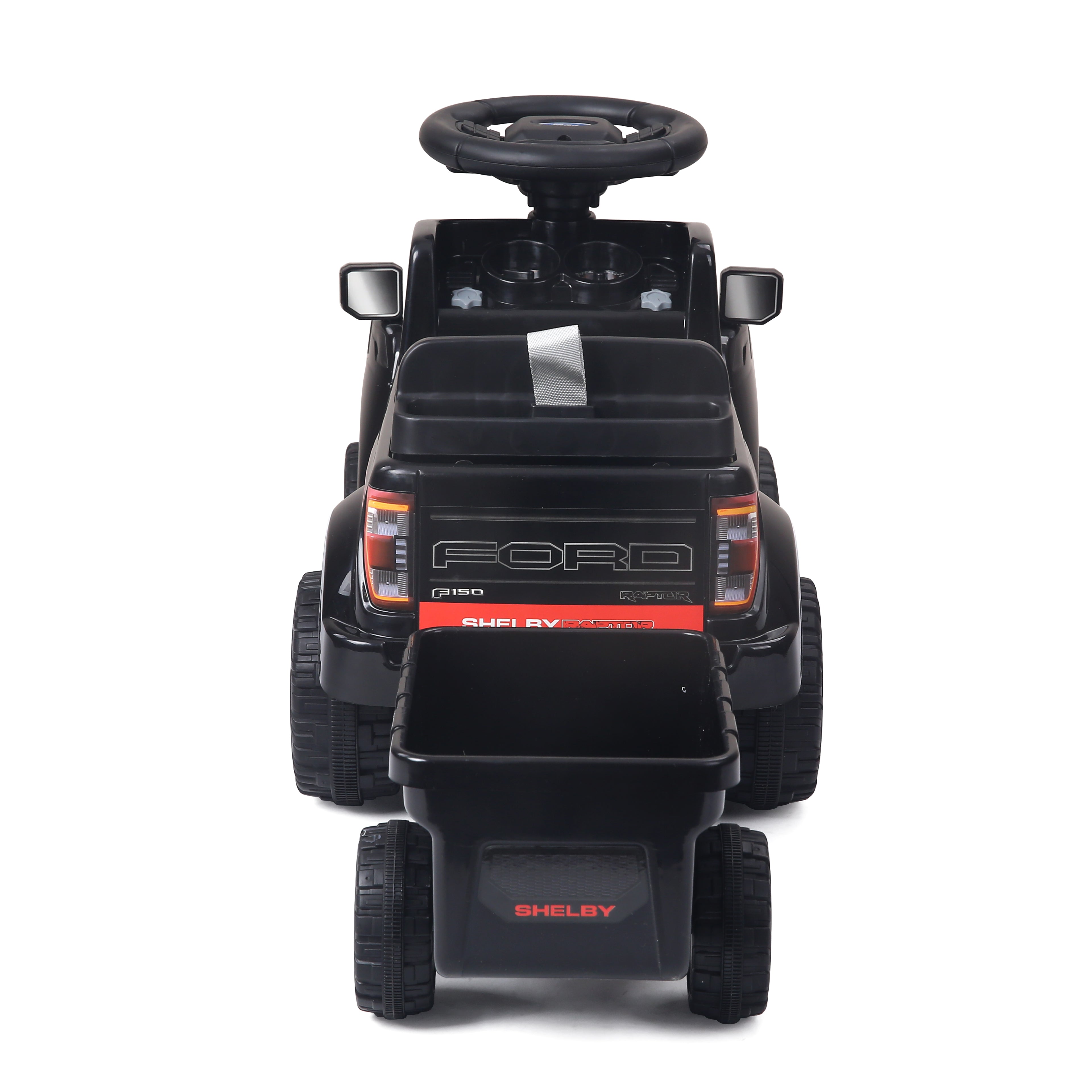 Shelby Ford F-150 Raptor Kids Foot-to-Floor Ride-On Truck with Trailer Black