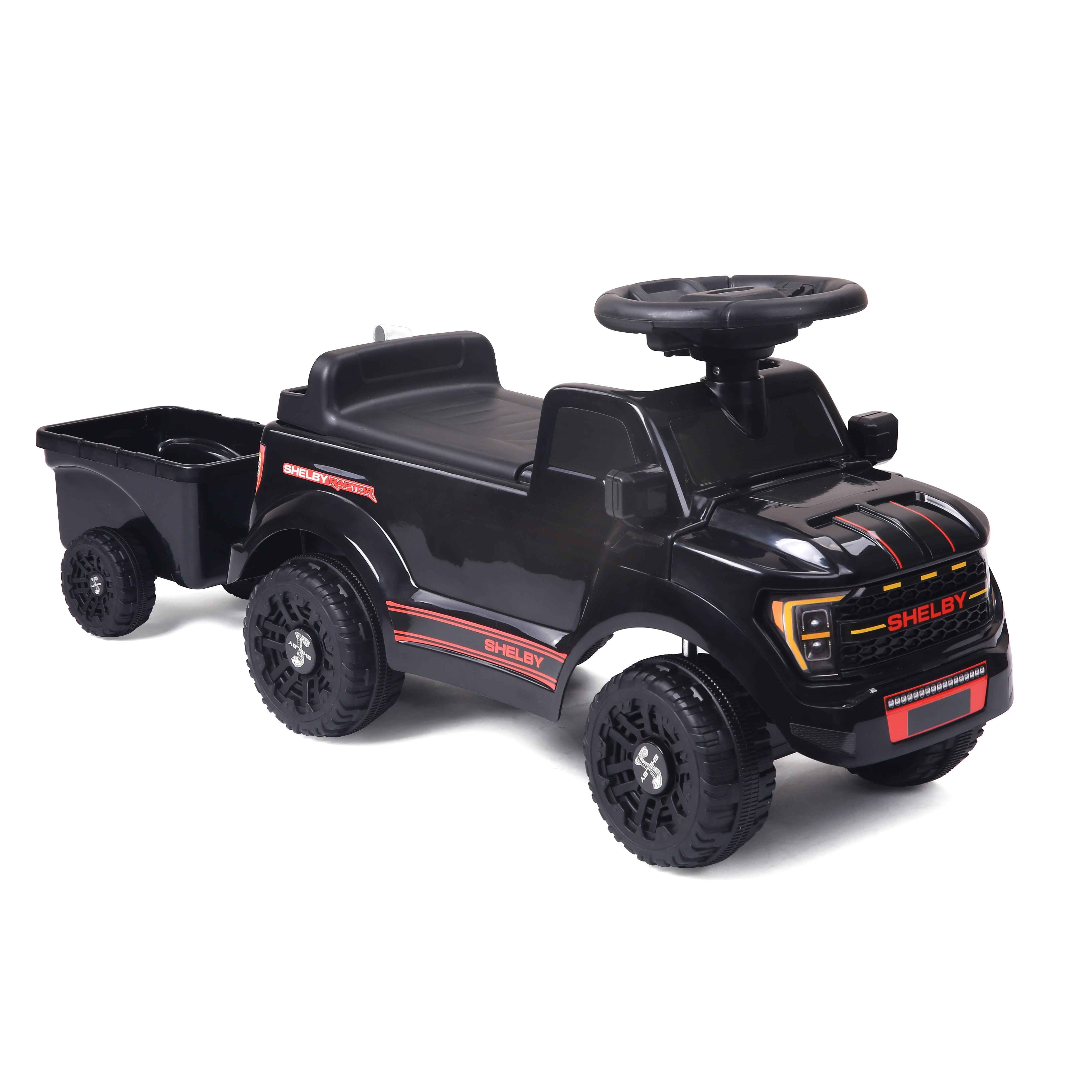 Shelby Ford F-150 Raptor Kids Foot-to-Floor Ride-On Truck with Trailer Black