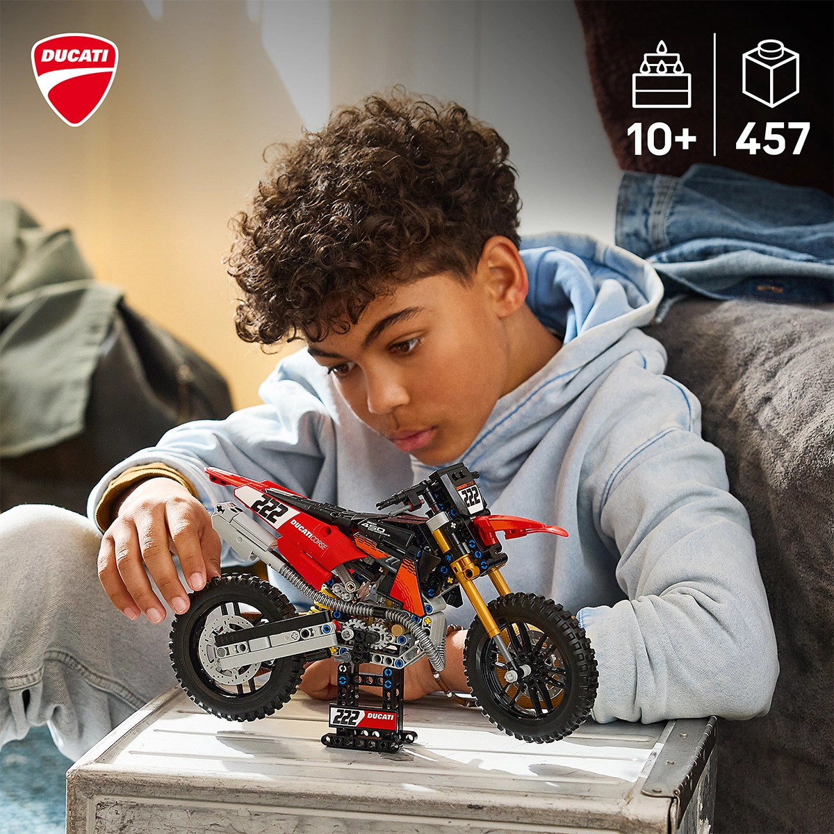 LEGO Technic 42238 Ducati Desmo450 MX Factory Motorcycle 10+