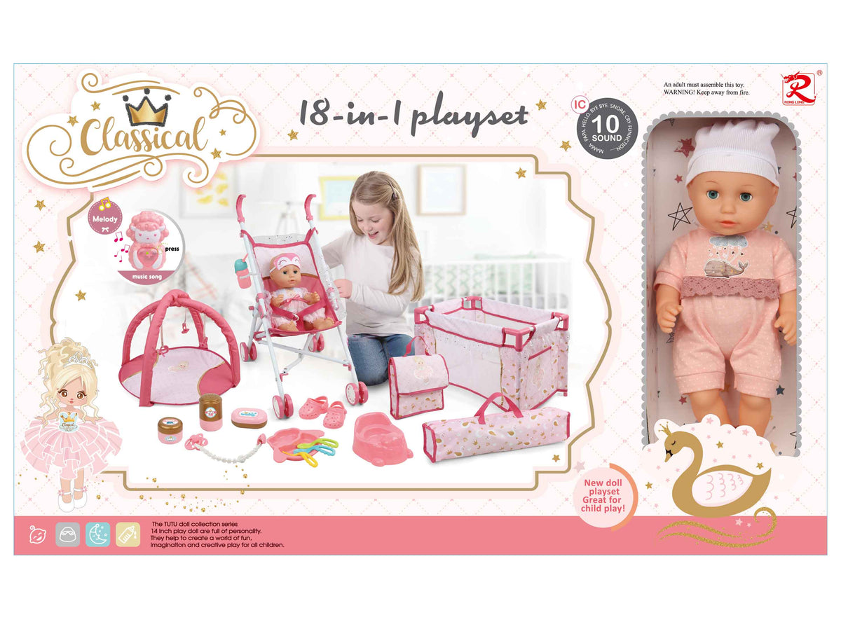 Tutu Baby 18-in-1 Doll Playset w/ Lovely Dress &Accessories