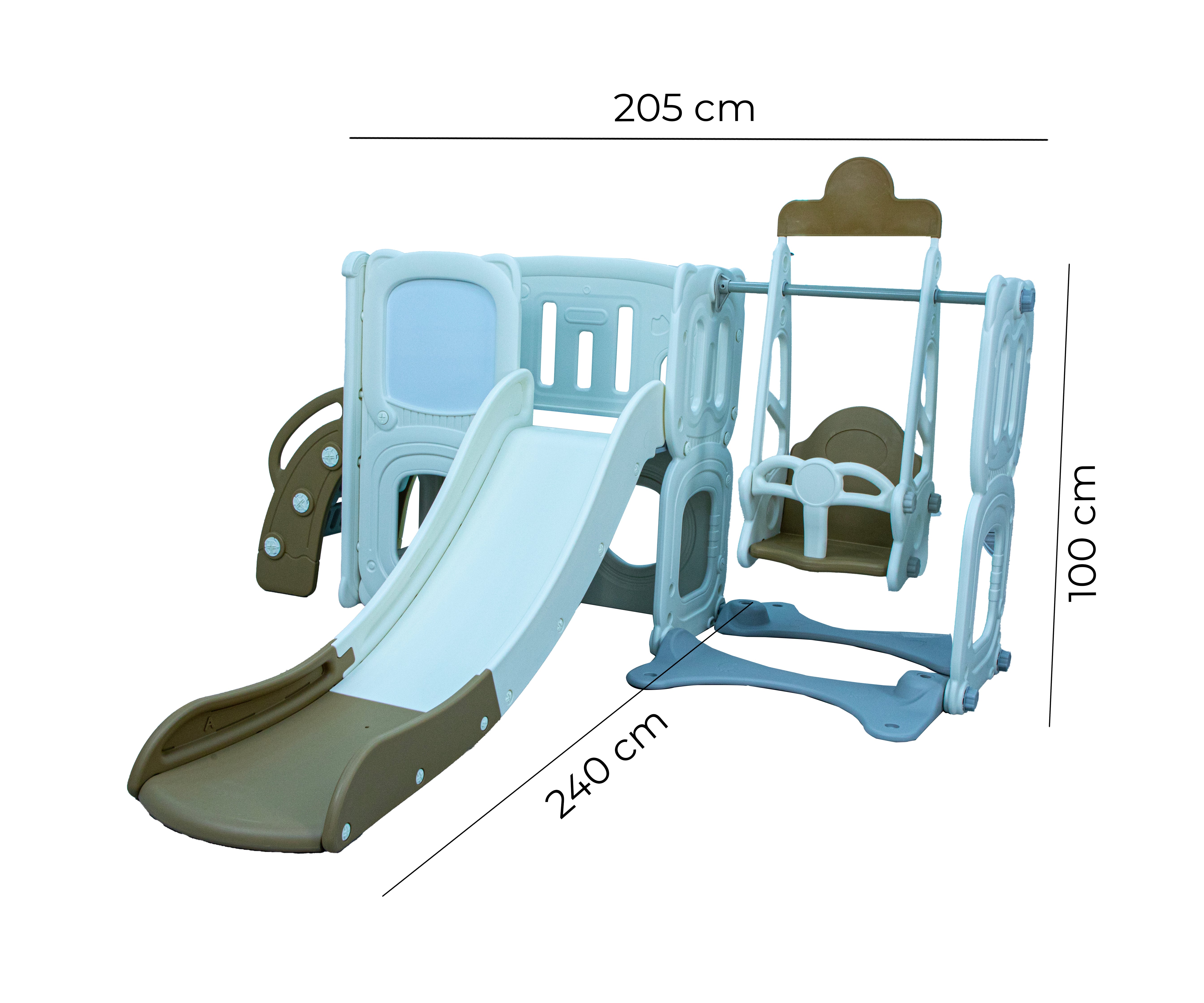 Little Toddler Playground With Climber, Upper Deck-Lower Storage, Drawing Board, Slide And Height Adjust Swing Set, Cofee-Off White