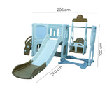 Little Toddler Playground With Climber, Upper Deck-Lower Storage, Drawing Board, Slide And Height Adjust Swing Set, Cofee-Off White