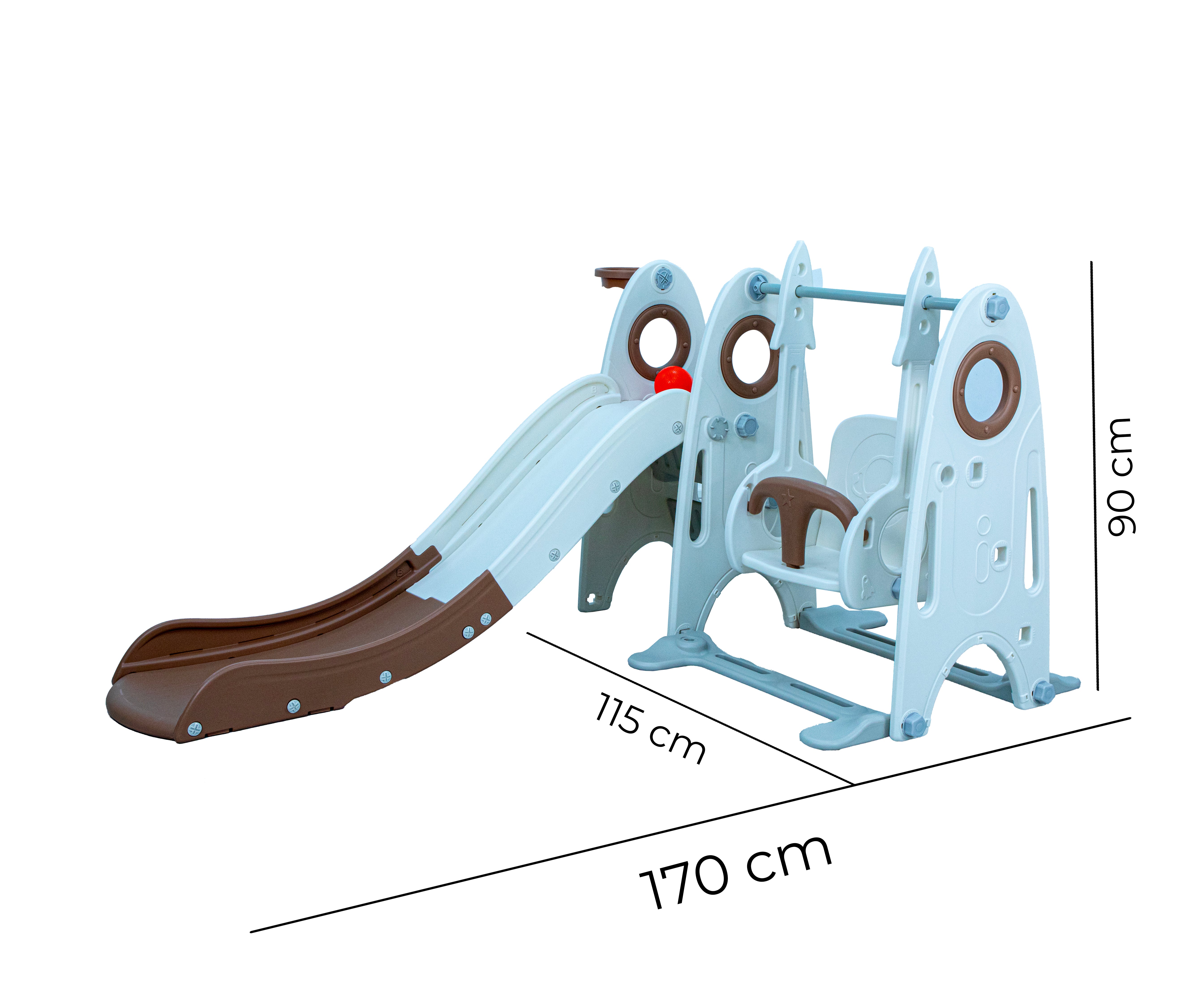 Little Toddler Playground With Slide - Height Adjust Swing, Basketball Hoop, Coffee - White
