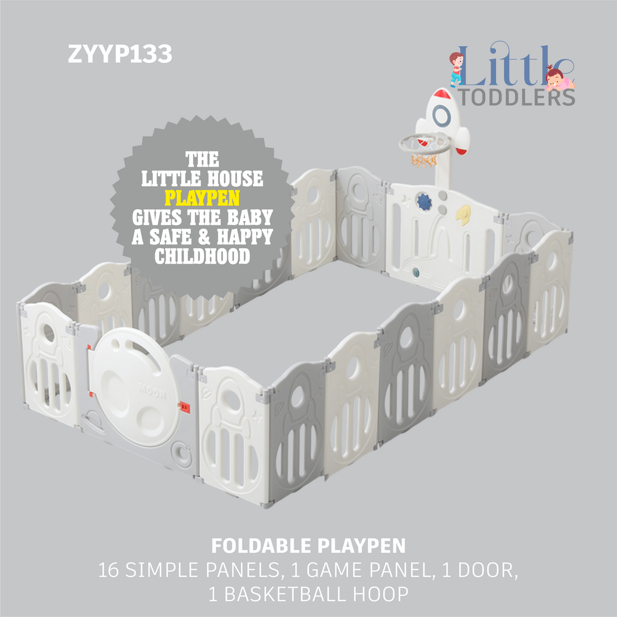 Foldable Playpen 16 Simple Panel, 1 Game Panel, 1 Door, 1 Basketball Hoop