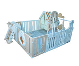 Little Toddler Bear Moon Playpen (No Mat), Drawing Board, Basketball Hoop, Small House, Swing - Slide, White - Biege