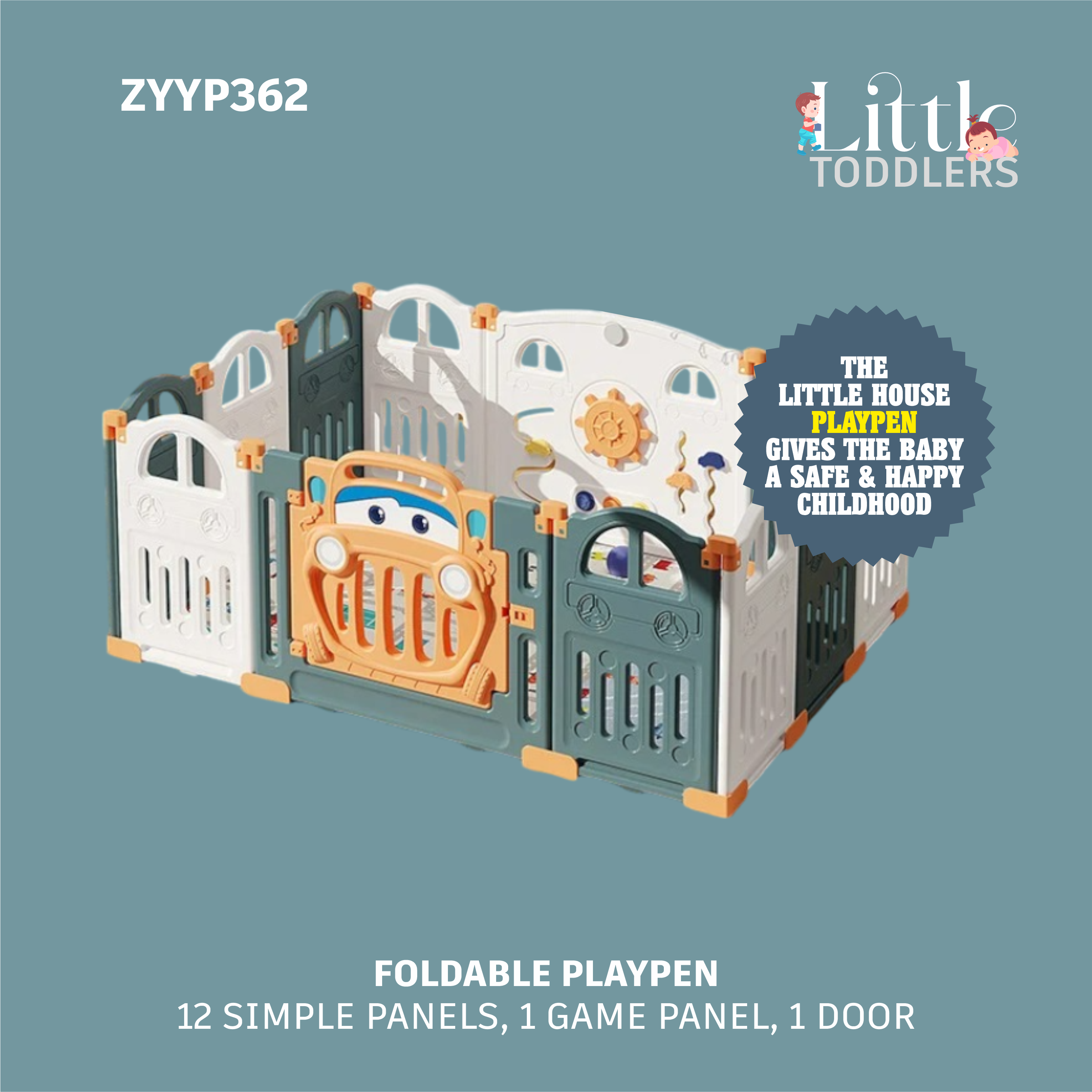 Foldable Playpen 10 Simple Panel, 1 Game Panel, 1 Door